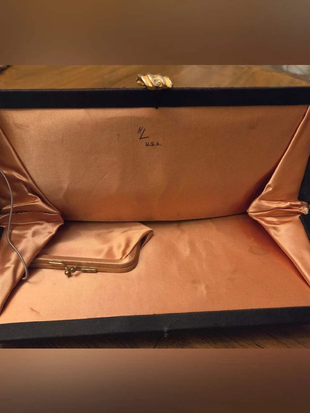 Vintage 1950s Harry Levine H-L USA Black Silk Satin Evening Clutch Rhinestone